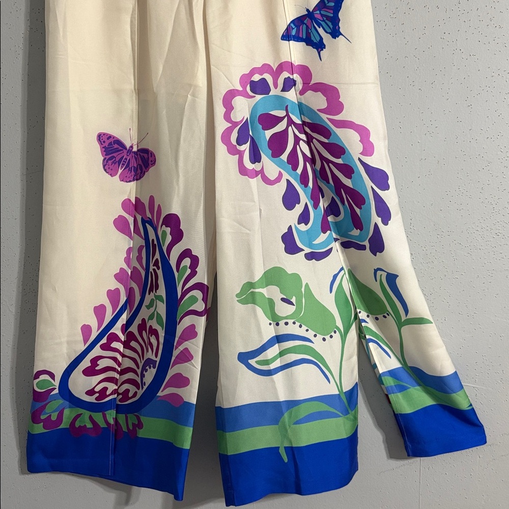 Johnny Was Jade Cream Wide-Leg Pants with Purple & Blue Paisley Print NWT - Picture 4 of 7